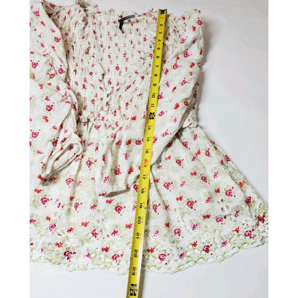Anthropologie Womens Top Small Smocked Ruched Puff Sleeve Feminine Floral Lace - Picture 11 of 12